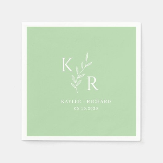 Leafy Initialen Wedding Verloving Vrijgezellenfees Servet (Voorkant)