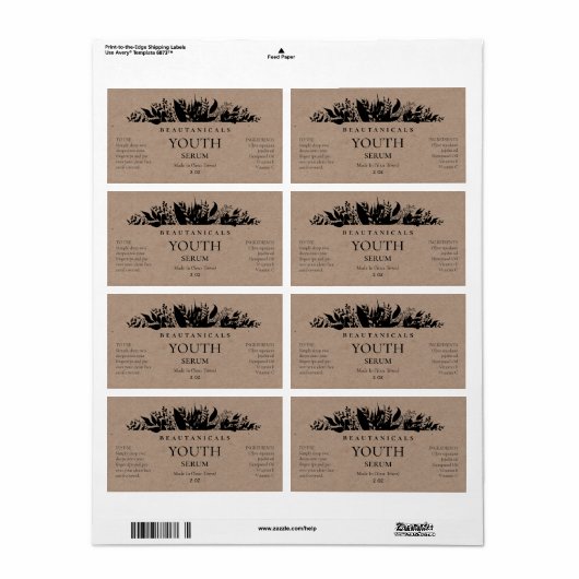 Leafy Kraft Paper Serum Labels (Full Sheet)
