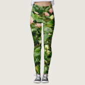 Leafy lacy roze, geel en groen lotus blossom leggings (Voorkant)