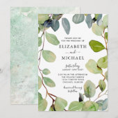 Leafy Lijst Eucalyptus Greenery Wedding Kaart (Voorkant / Achterkant)