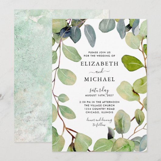 Leafy Lijst Eucalyptus Greenery Wedding Kaart (Voorkant / Achterkant)