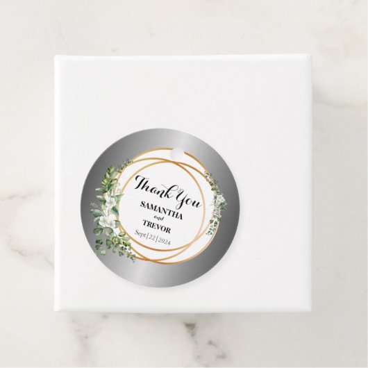 Leafy Luxe: Dank je Stickers met gouden accenten Bedankjes Labels (In situ)