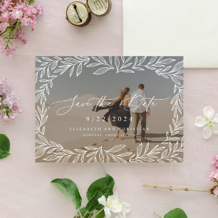 Leafy Minimal Moderne Calligrafie Foto met 2 knopp Save The Date