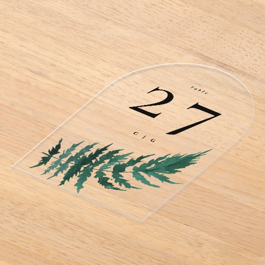 Leafy Moderne Waterverf Acryl Boog Tabel Nummer Acryl Uitnodigingen (Laagn)