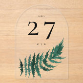 Leafy Moderne Waterverf Acryl Boog Tabel Nummer Acryl Uitnodigingen (Voorkant)