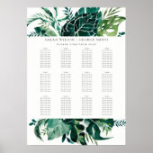 Leafy Monstera Green Fauna Wedding Seating Chart Poster (Voorkant)