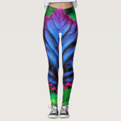Leafy Neon Blue op Vivid Green Leggings (Voorkant)