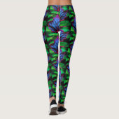 Leafy Neon Blue op Vivid Green Leggings (Achterkant)