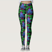 Leafy Neon Blue op Vivid Green Leggings (Voorkant)