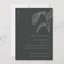 Leafy Palm Sketch Black White Baby shower Invite