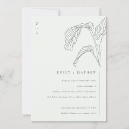 Leafy Palm Sketch Black White Verloving Invite Bedankkaart