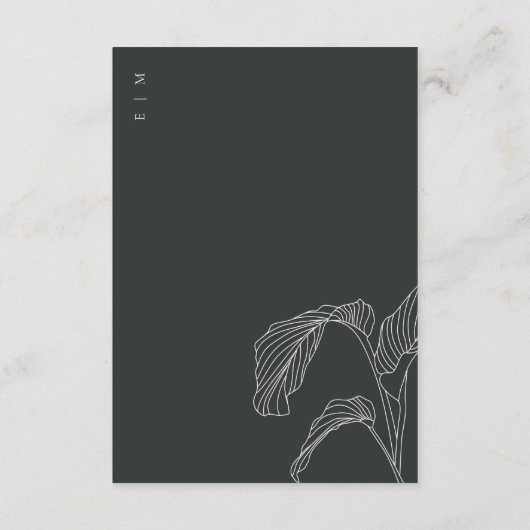 Leafy Palm Sketch Black White Weddenschap Receptio Informatiekaartje (Achterkant)