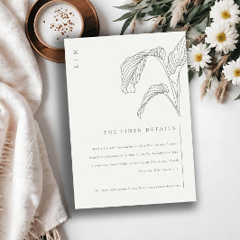 Leafy Palm Sketch Black White Wedding Details Informatiekaartje