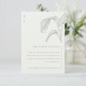 Leafy Palm Sketch Black White Wedding Details Informatiekaartje (Staand voorkant)
