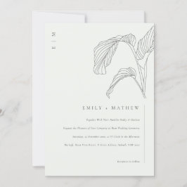 Leafy Palm Sketch Black White Wedite Invite Bedankkaart
