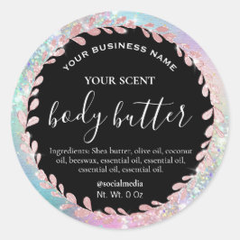 Leafy Pastel Pink Blue Glitter Body Butter Labels