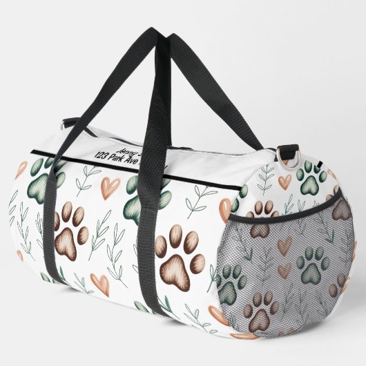 Leafy Paw Print Pet Travel Monogram Personalize Plunjezak (Rechterhoek)