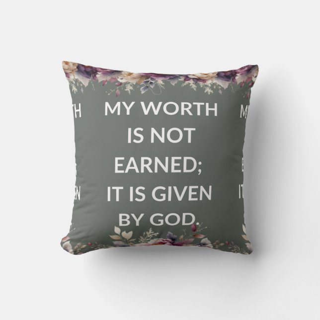 Leafy pillow with a simple religious quote kussen (Voorkant)