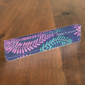 Leafy Pink en Aqua Desk Naambordje (Zijkant)