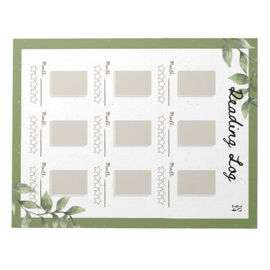 Leafy Reading Log Notitieblok (Voorkant)