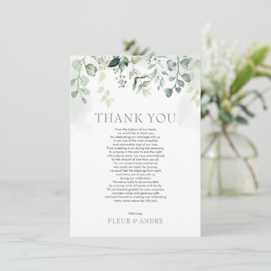 Leafy Sage Green Eucalyptus Garden Weddenschap Bedankkaart (Staand voorkant)