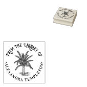 Leafy Sago Palm Boom Bibliotheek Boek Naam Rubberstempel (Gestempeld)