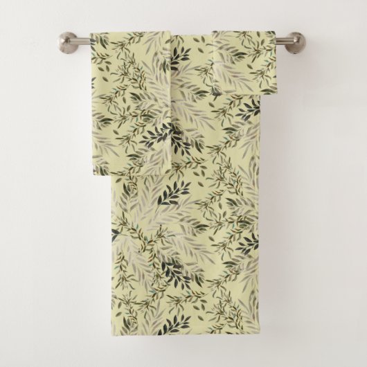 Leafy Shades Botanical Khaki Bath Towels Bad Handdoek (Insitu)