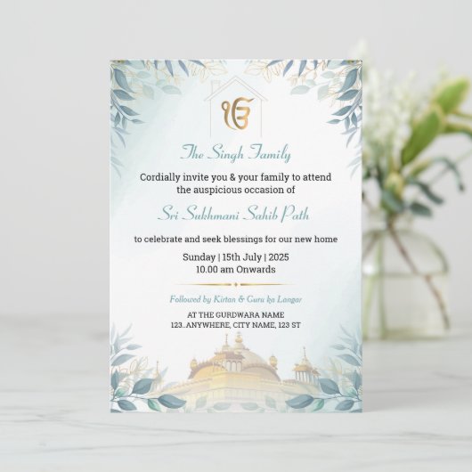 Leafy Sikh housewarming uitnodiging (Staand voorkant)
