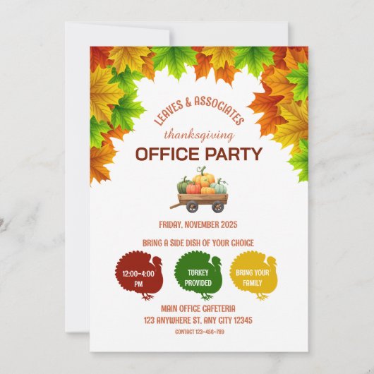 Leafy Thanksgiving Office Party Invitation Kaart (Voorkant)
