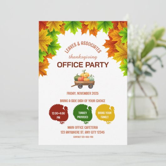 Leafy Thanksgiving Office Party Invitation Kaart (Staand voorkant)