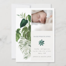 Leafy Tropical Fauna Foto Baby Birth Announding