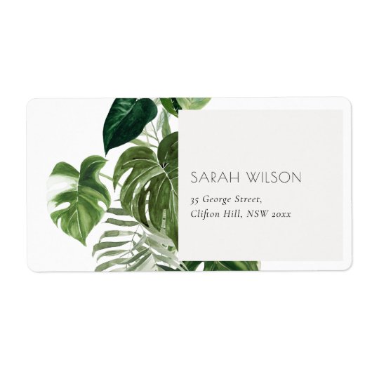 Leafy Tropical Palm Foliage Leafy Address Etiket (Voorkant)