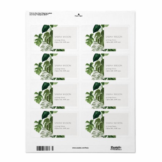 Leafy Tropical Palm Foliage Leafy Address Etiket (Full Sheet)
