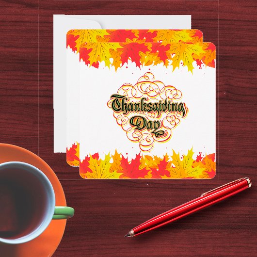 Leafy Typographic Thanksgiving Day Words Feestdagenkaart