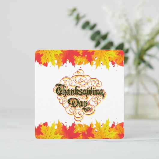 Leafy Typographic Thanksgiving Day Words Feestdagenkaart (Staand voorkant)