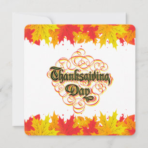 Leafy Typographic Thanksgiving Day Words Feestdagenkaart
