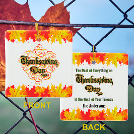 Leafy Typographic Thanksgiving Day Words Keramisch Ornament