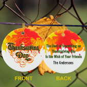 Leafy Typographic Thanksgiving Day Words Keramisch Ornament