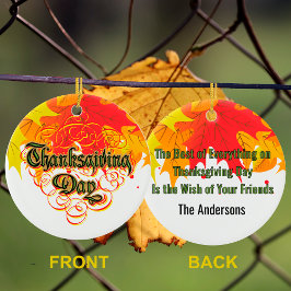 Leafy Typographic Thanksgiving Day Words Keramisch Ornament