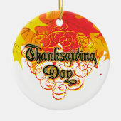 Leafy Typographic Thanksgiving Day Words Keramisch Ornament (Voorkant)