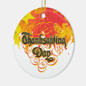 Leafy Typographic Thanksgiving Day Words Keramisch Ornament (Links)
