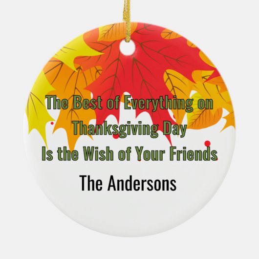 Leafy Typographic Thanksgiving Day Words Keramisch Ornament (Achterkant)