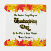 Leafy Typographic Thanksgiving Day Words Keramisch Ornament (Achterkant)