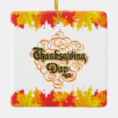 Leafy Typographic Thanksgiving Day Words Keramisch Ornament (Voorkant)