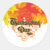 Leafy Typographic Thanksgiving Day Words Ronde Sticker (Voorkant)