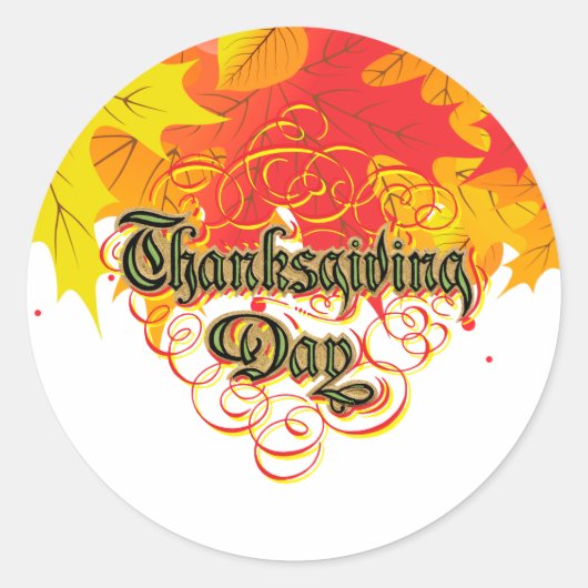 Leafy Typographic Thanksgiving Day Words Ronde Sticker (Voorkant)