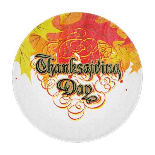 Leafy Typographic Thanksgiving Day Words Snijplank (Voorkant)