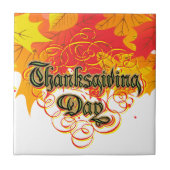 Leafy Typographic Thanksgiving Day Words Tegeltje (Voorkant)