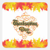 Leafy Typographic Thanksgiving Day Words Vierkante Sticker (Voorkant)