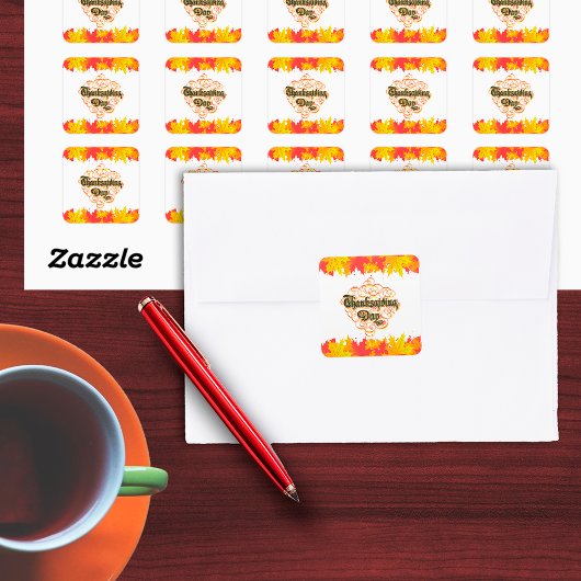 Leafy Typographic Thanksgiving Day Words Vierkante Sticker